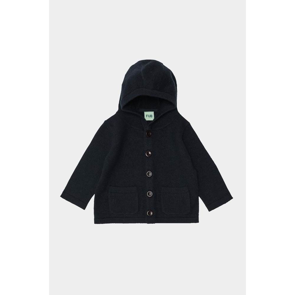 FUB Baby Felted Jacket Dark Navy Wool Hooded Cardigan 0-2M Size 56 6222 AW